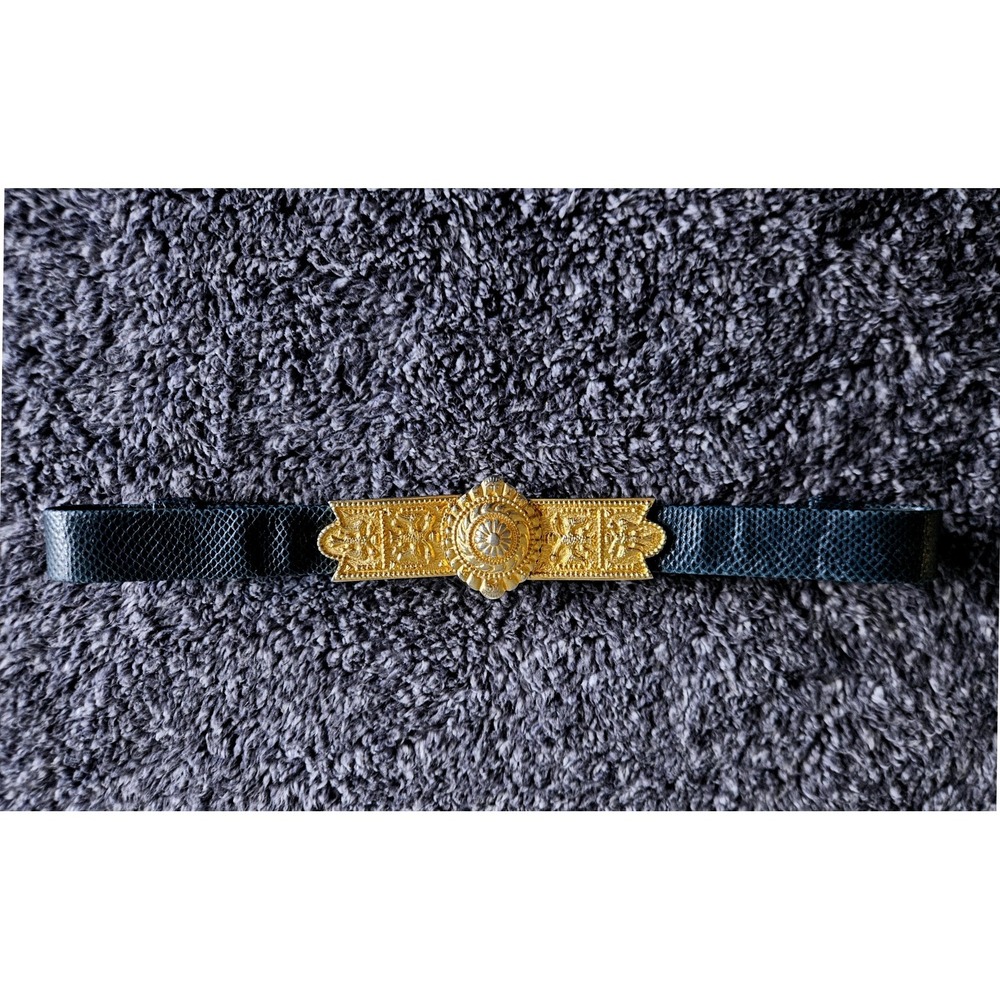 Alexis Kirk Waist Belt Womens One Size Black Gold Good Medallion Snake Skin VTG